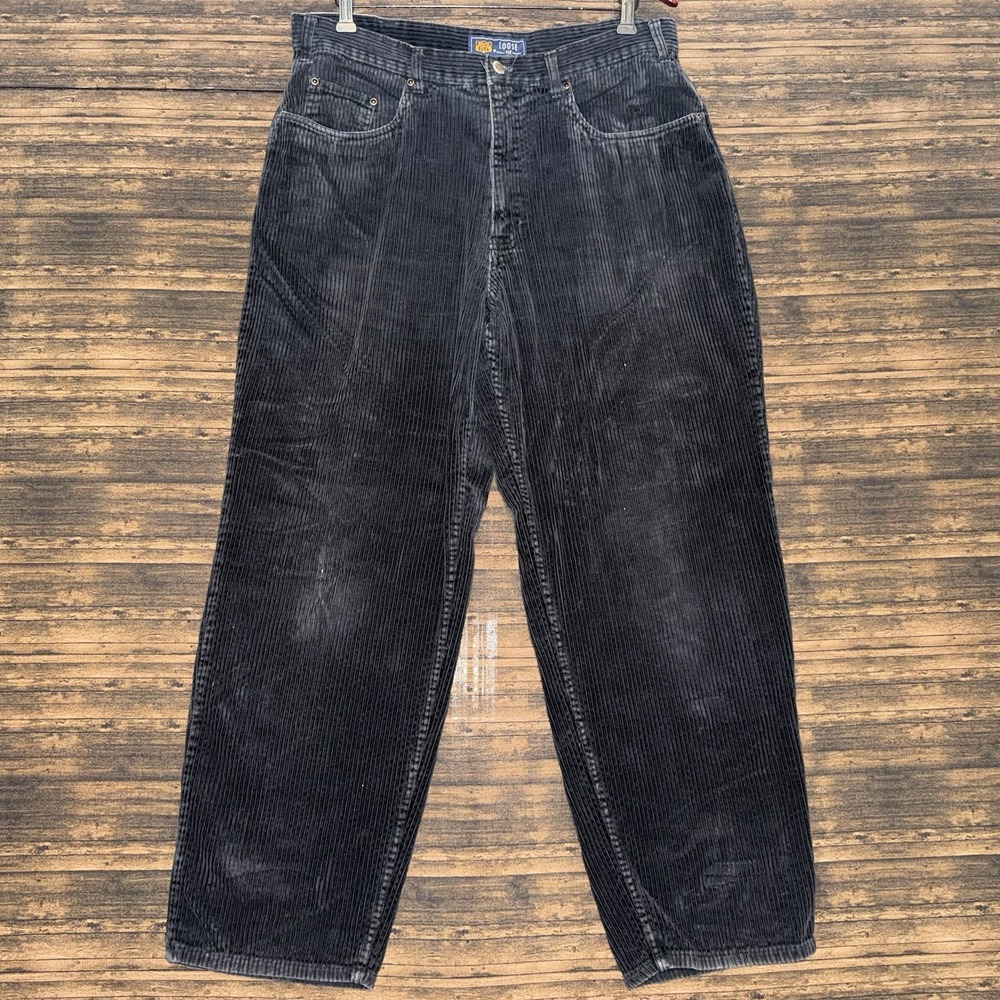 Route 66 Loose Fit Corduroy Pants Mens 36x30 Black Vintage Wide Wale